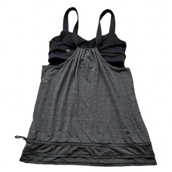 Lululemon Bra Tank Size 6 Black & Gray Run Back On Track Cinch Waist - Picture 4 of 8